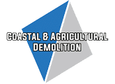 Logo with blue and gray geometric shapes and text: Coastal & Agricultural Demolition.
