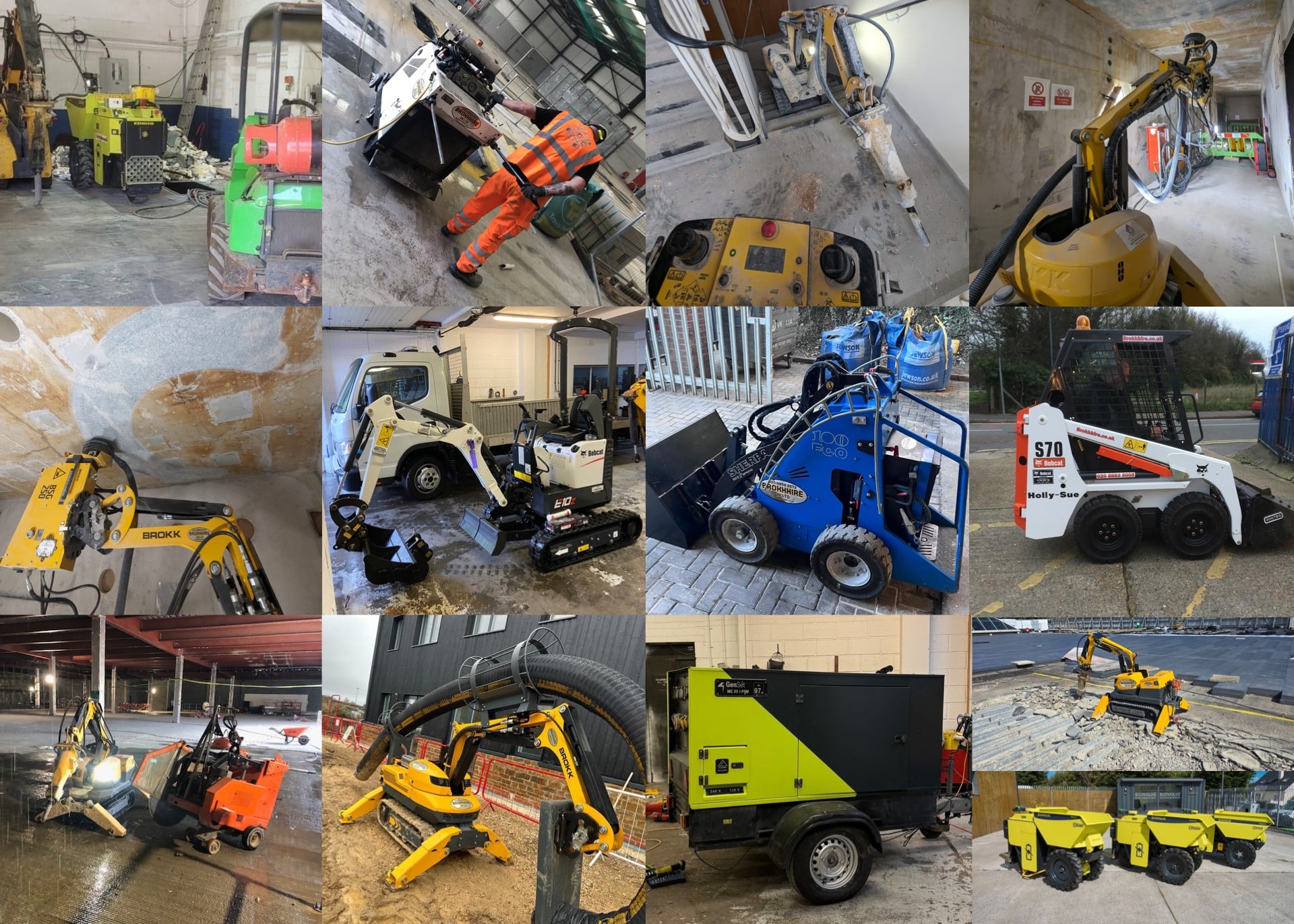 Various specialist construction vehicles and equipment in different work environments.